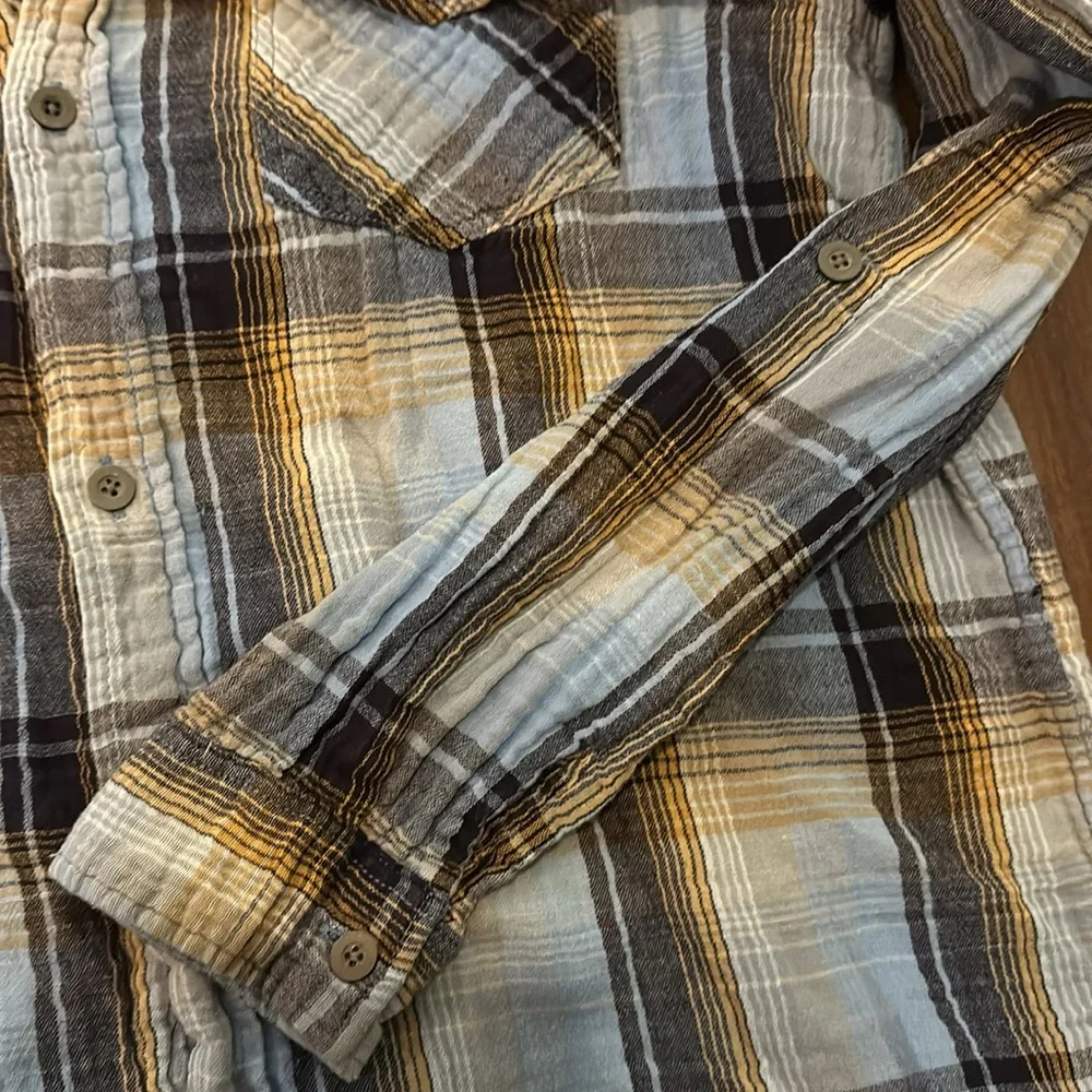 Unionbay Men Plaid Quilted 100% Cotton Long Sleeve Button Down Hooded Shirt sz L